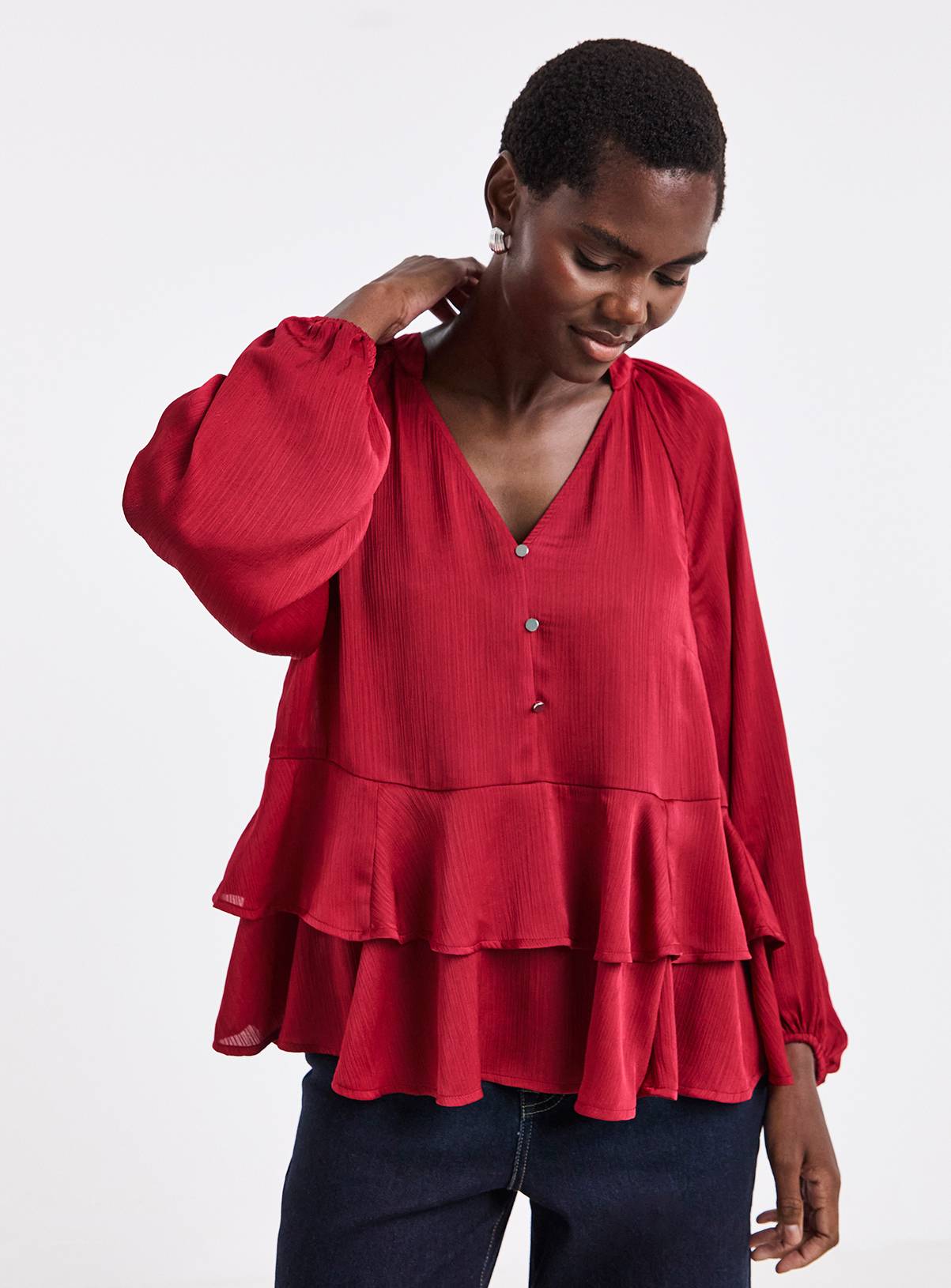 JD WILLIAMS Red Satin Peplum Blouse 16 - Image 1
